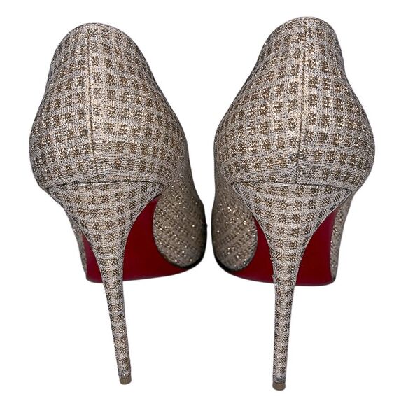 Christian Louboutin Spikyshell 100 Pumps Nude Gold Lurex High Heels Size 39.5 - Picture 8 of 11